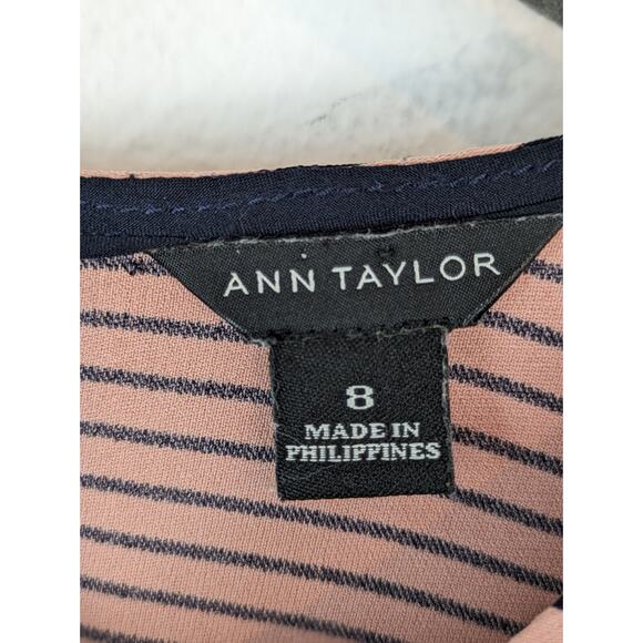 Ann Taylor Dress Fit Flare Ombre Striped Career Neutral Blue Pink Classic Size 8 - Picture 9 of 12